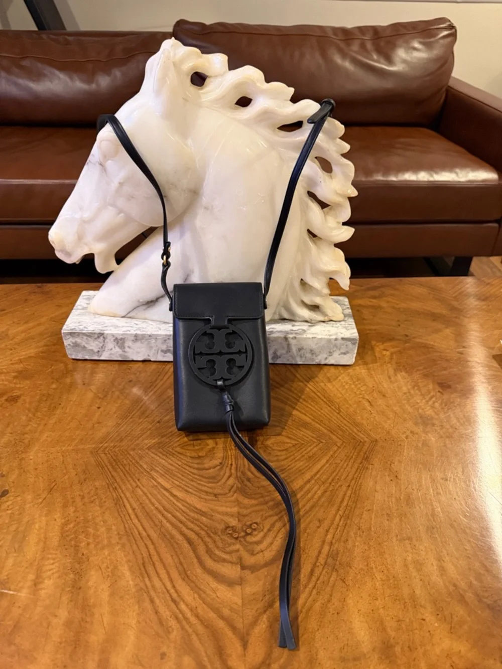 Tory Burch Black Leather Crossbody Phone Bag - Picture 1 of 12